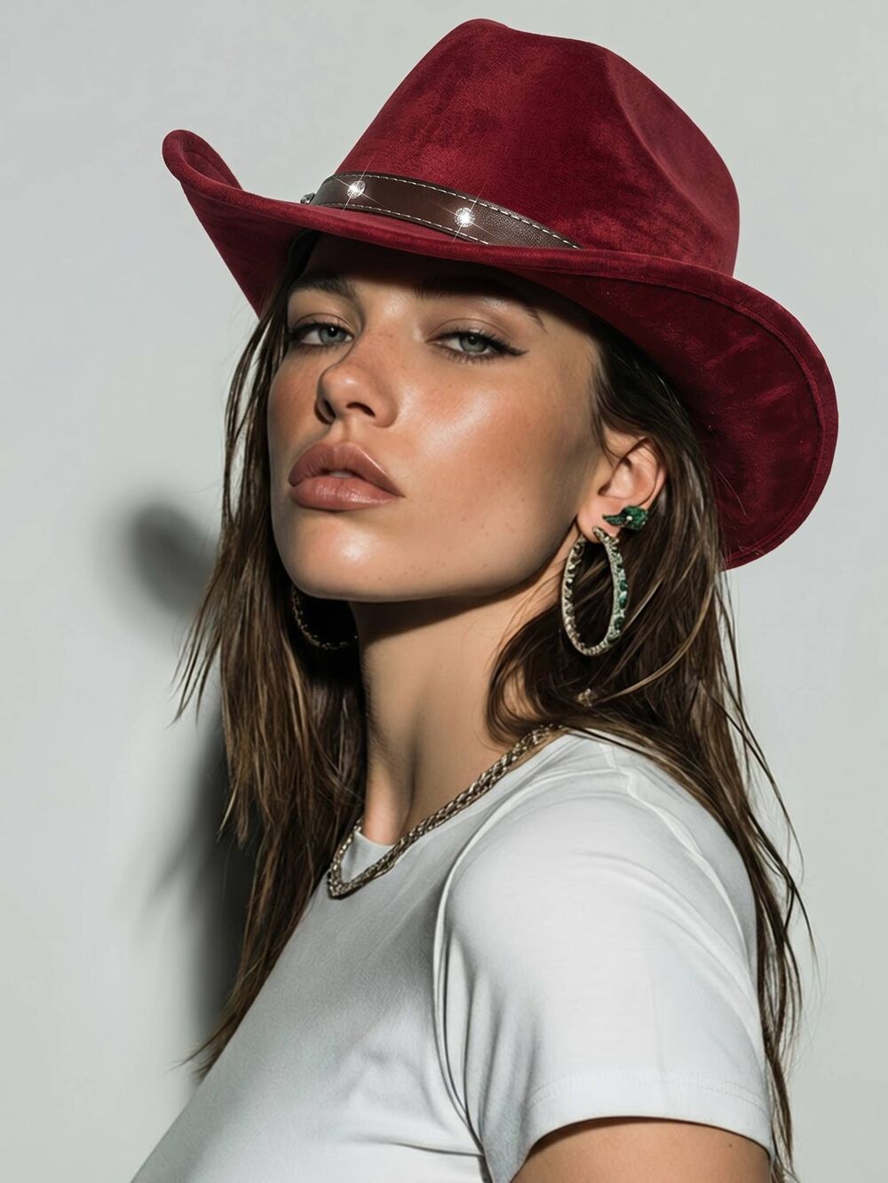 🩵NWOT Pinkish Red Faux Suede Rhinestone Cowgirl Hat